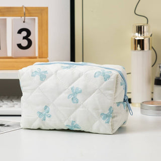 QUILTED CHECKER BOW COSMETIC BAG