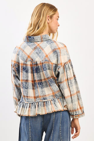 Sagebrush Ruffle Plaid Peplum Top