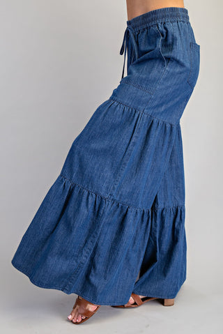 Free Flow Tiered Denim Pants