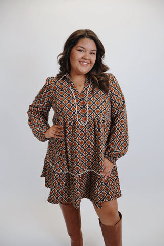 Autumn Mosaic Tiered Mini Dress