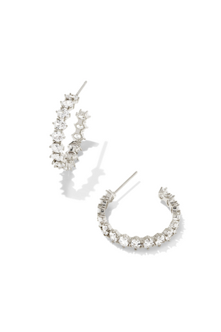 Cailin Silver Crystal Hoop Earrings in White CZ