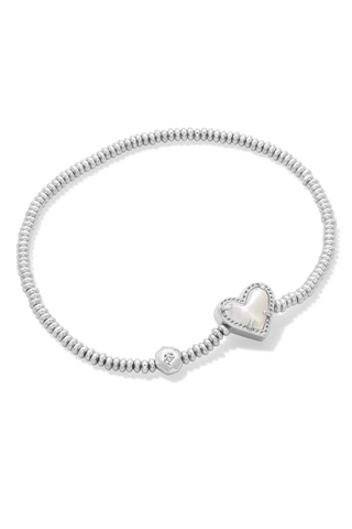 Ari Heart Silver Stretch Bracelet - Ivory Mother-of-Pearl
