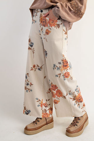 Autumn Bloom Wide Leg Twill Pants