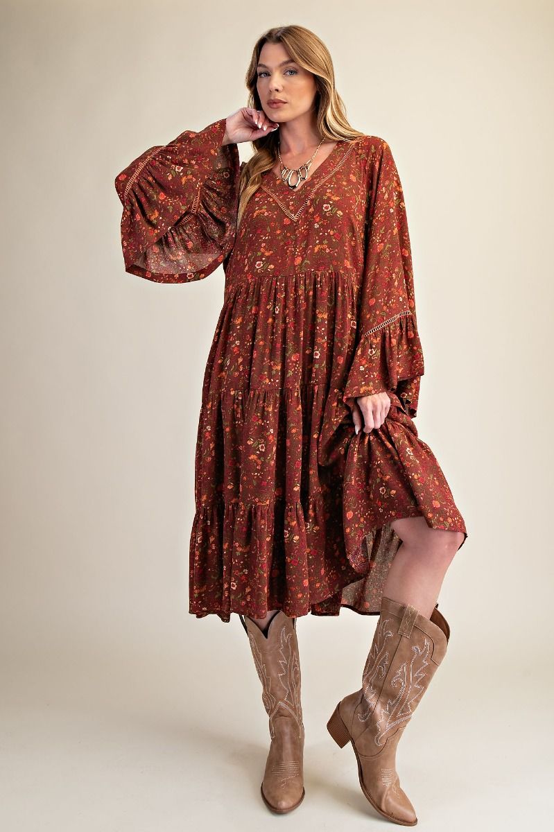 Autumn Muse Floral Midi Dress Medium / Chestnut Autumn Muse Floral Midi Dress Medium / Chestnut