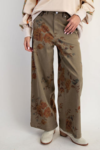 Autumn Bloom Wide Leg Twill Pants