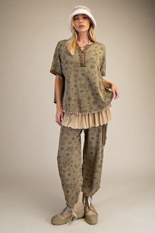 Meadow Muse Washed Waffle Henley Top