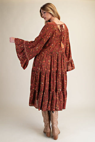 Autumn Muse Floral Midi Dress