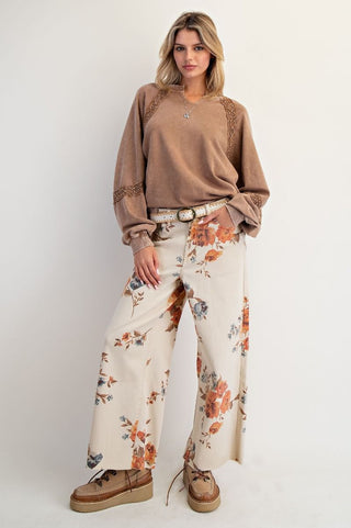 Autumn Bloom Wide Leg Twill Pants