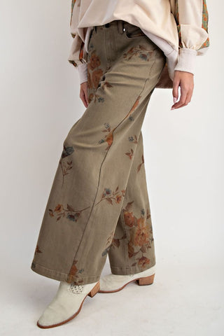 Autumn Bloom Wide Leg Twill Pants