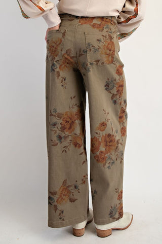 Autumn Bloom Wide Leg Twill Pants