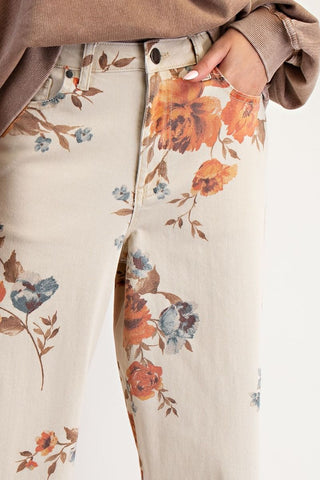 Autumn Bloom Wide Leg Twill Pants