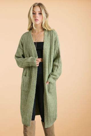 Olive Dreams Long Ribbed Cardigan