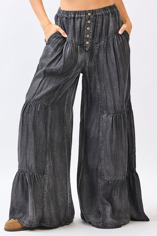 Mineral Wash Boho Tiered Tencel Pants