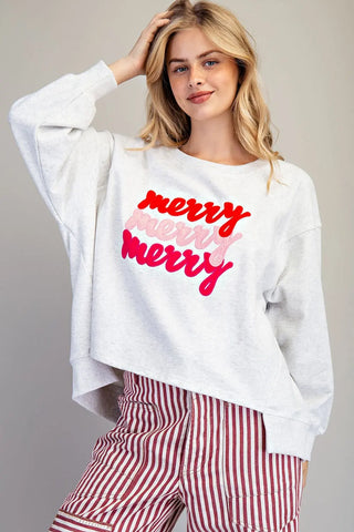 Merry & Bright Embroidered High-Low Sweatshirt