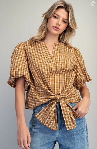 The Charlotte Plaid Tie Front Blouse