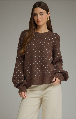 Hot Cocoa Dot Balloon Sleeve Sweater