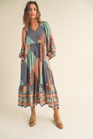 The Sage Meadow Patchwork Midi Dress