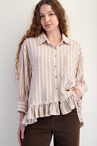 Sunday Stroll Striped Ruffle Shirt