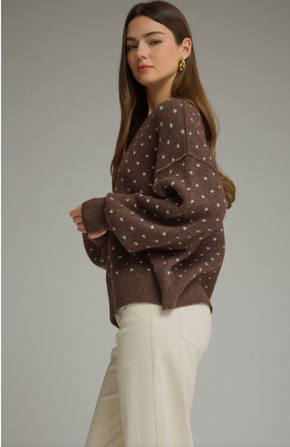 Hot Cocoa Dot Balloon Sleeve Sweater