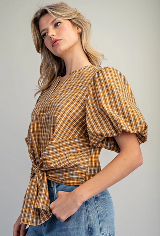 The Charlotte Plaid Tie Front Blouse