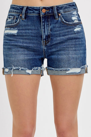 Bristol Mid Rise Distressed Cuffed Shorts