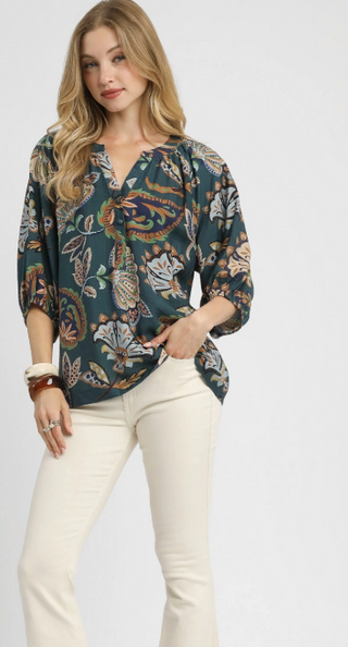 Paisley Breeze Puff Sleeve Blouse