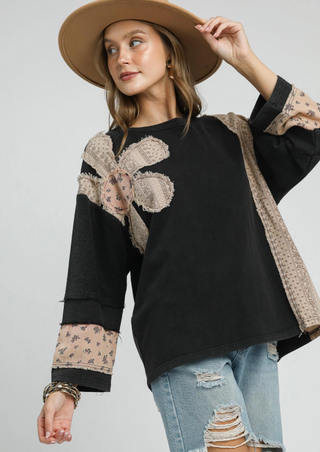 Boho Patchwork French Terry Pullover in Plus
