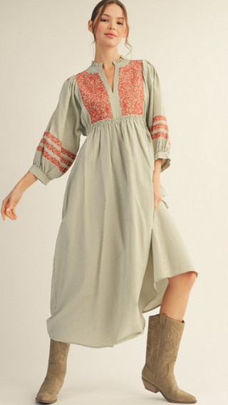 Olive Blossom Midi Dress