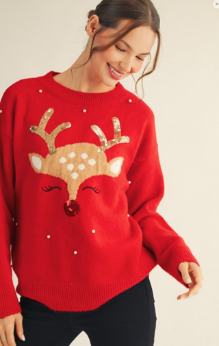 Holly Reindeer Sequin Sweater