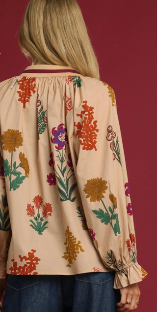 Wild Bloom Contrast Trim Top