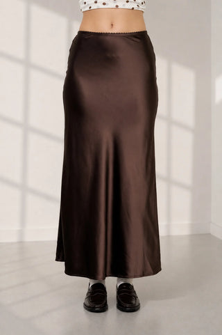 Midnight Espresso Satin Slip Skirt