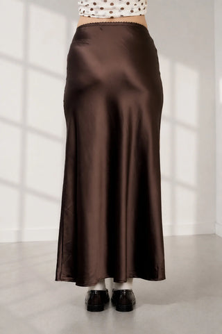 Midnight Espresso Satin Slip Skirt