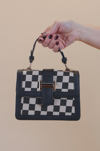 Checkered Buckle Flap Mini Satchel