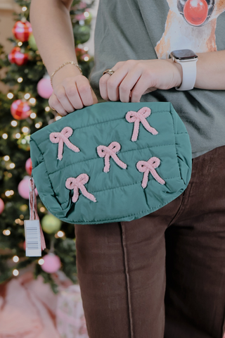 Pink Bows Quilted Puffer Pouch
