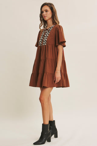Chevron Crochet Babydoll Mini Dress