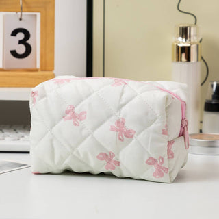 QUILTED CHECKER BOW COSMETIC BAG