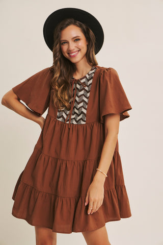 Chevron Crochet Babydoll Mini Dress