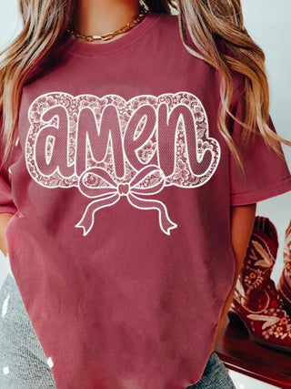 Amen Lace Bubble Bow Graphic Tee
