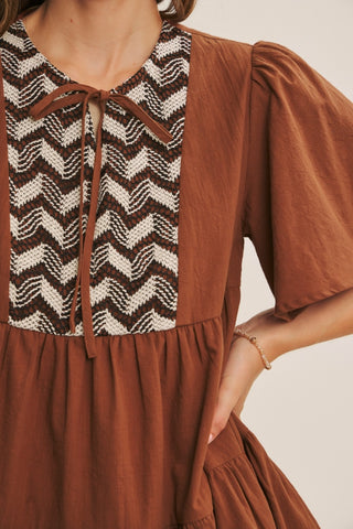 Chevron Crochet Babydoll Mini Dress