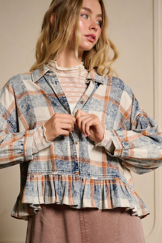 Sagebrush Ruffle Plaid Peplum Top