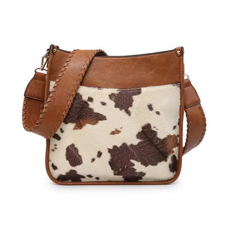 Cow Print Whipstitch Strap Crossbody