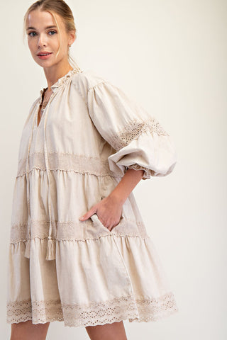 Lace & Linen Skies Mini Dress