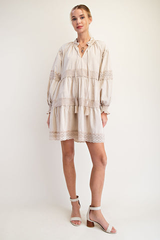 Lace & Linen Skies Mini Dress