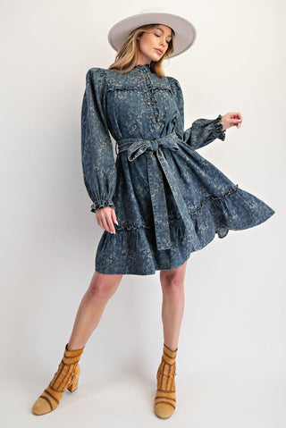 Dusty Petal Denim Mini Dress