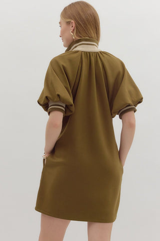 Luxe Zip-Up Puff Sleeve Dress