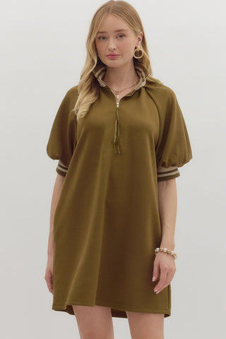 Luxe Zip-Up Puff Sleeve Dress