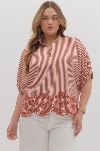 Savannah Stripe Embroidered Blouse in Plus