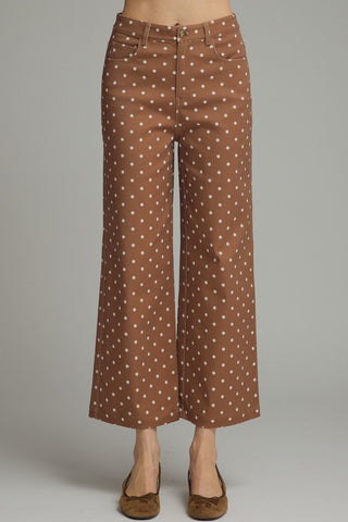 Dotted Wide Leg Cropped Pants