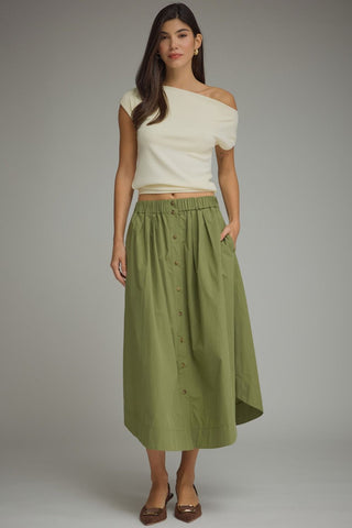 Olive Grove Button Midi Skirt