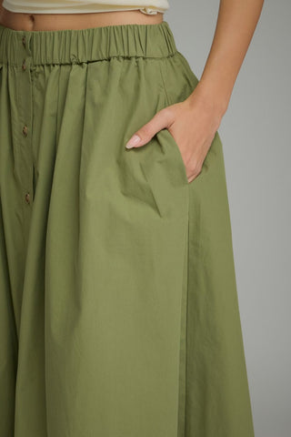Olive Grove Button Midi Skirt